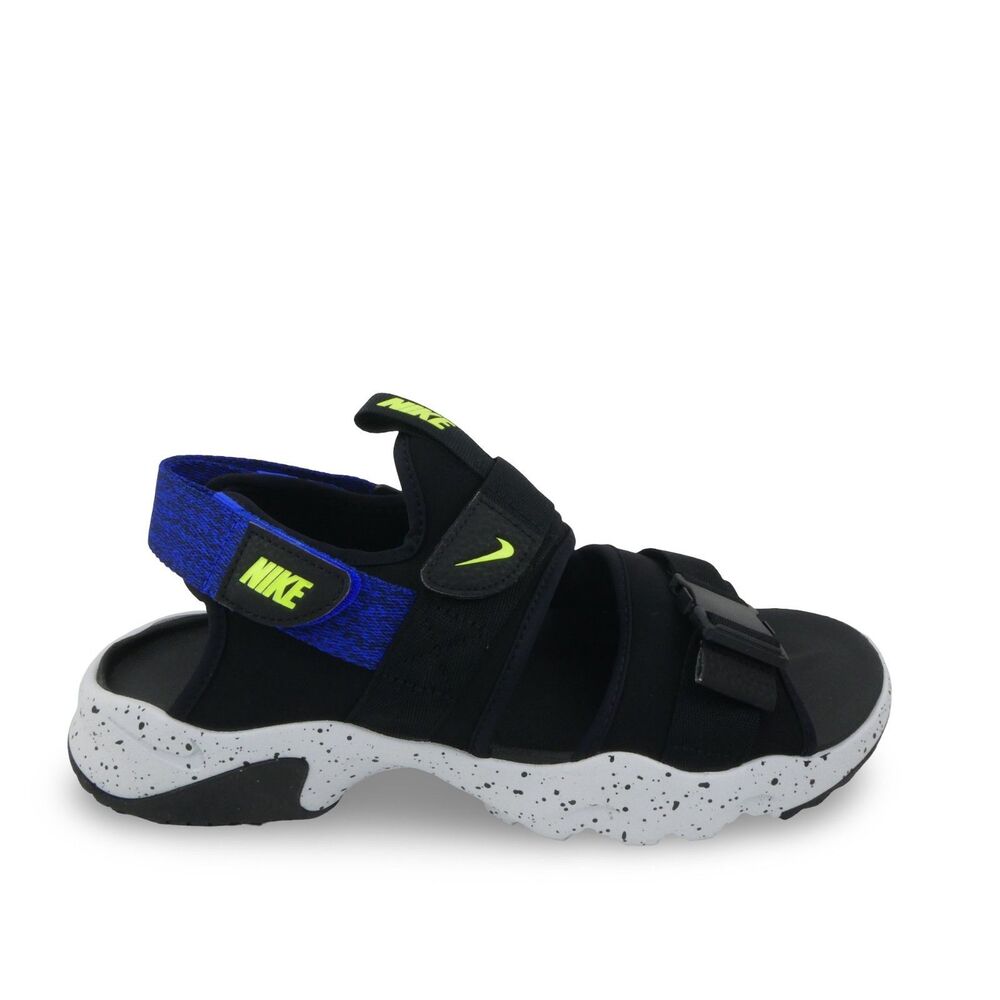 Nike Men's 10 Canyon Slippers, Black/Volt/Race Blue Sandal Shoe Logo, NEW NWOB